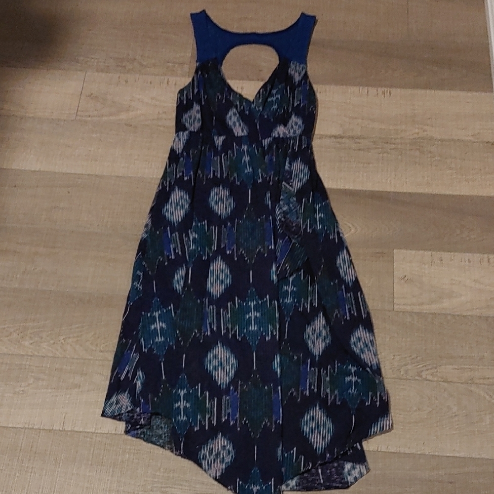 Free People XS Blue and Green Patterned Summer Cotton Blend Dress